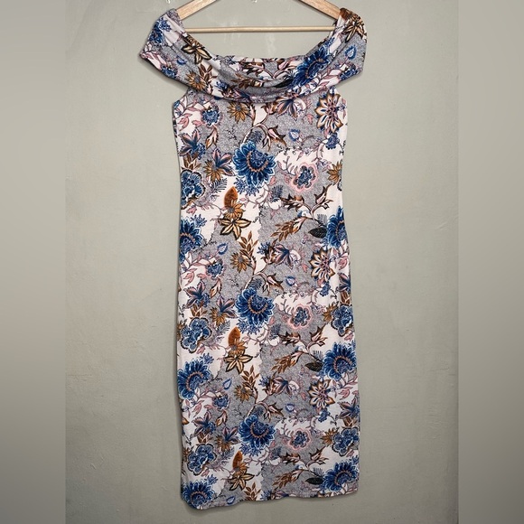 RACHEL Rachel Roy Off The Shoulder Strapless Midi Floral A-Line Dress Medium - Picture 1 of 16